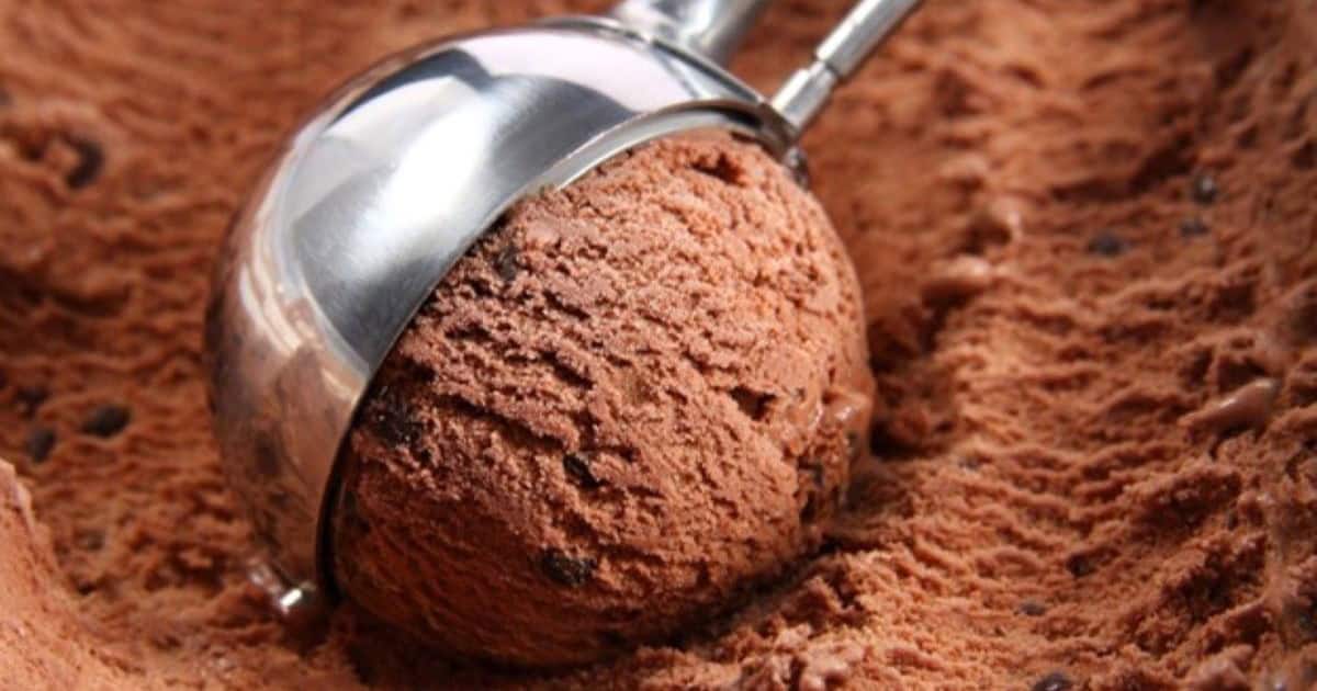 stock photo of scooping chocolate ice cream